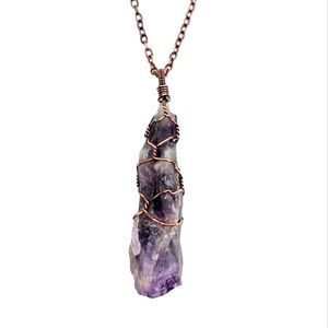 Amethyst Necklace Jewelry Men Women Purple Crystal Stone Copper Boho Handmade